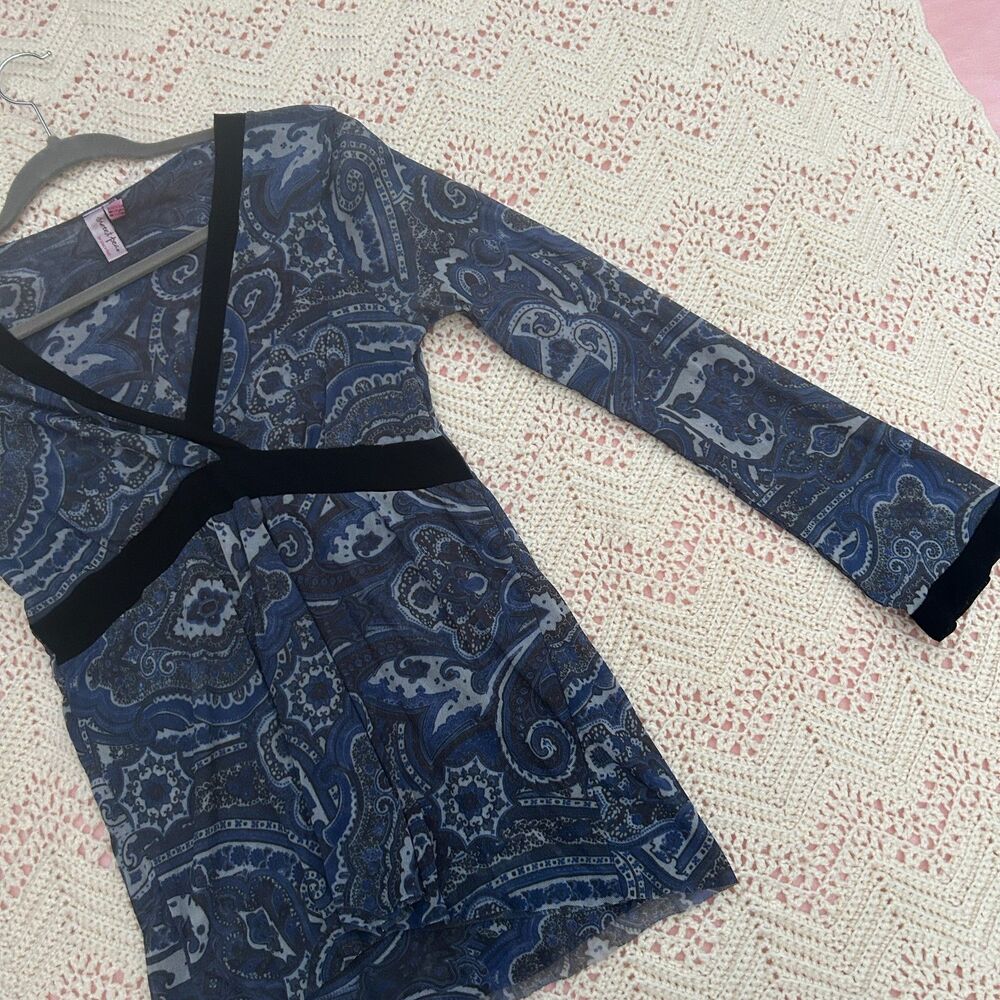 Vintage Y2K XL Sweet Pea Mesh Top Paisley Surplice Anthropologie Baddie Hippie